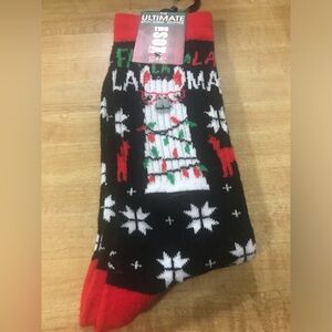 TWO SOX Fa La LLAMA MEN'S CHRISTMAS SOCKS Crew Socks 1 pair NWT Stocking Stuffer